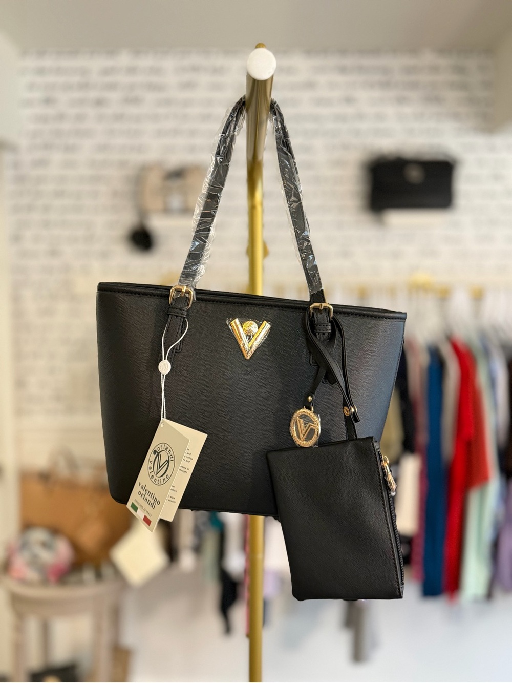NWT Valentino Orlandi Black Tote Bag With Wallet